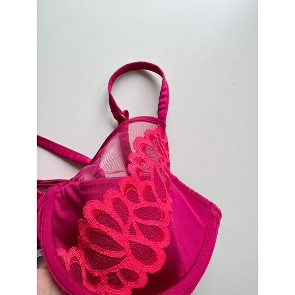 NWOT SAVAGE x FENTY Not Sorry Goji Berry Half Cup Plunge Lace Bra, Size 34DD - Picture 8 of 16